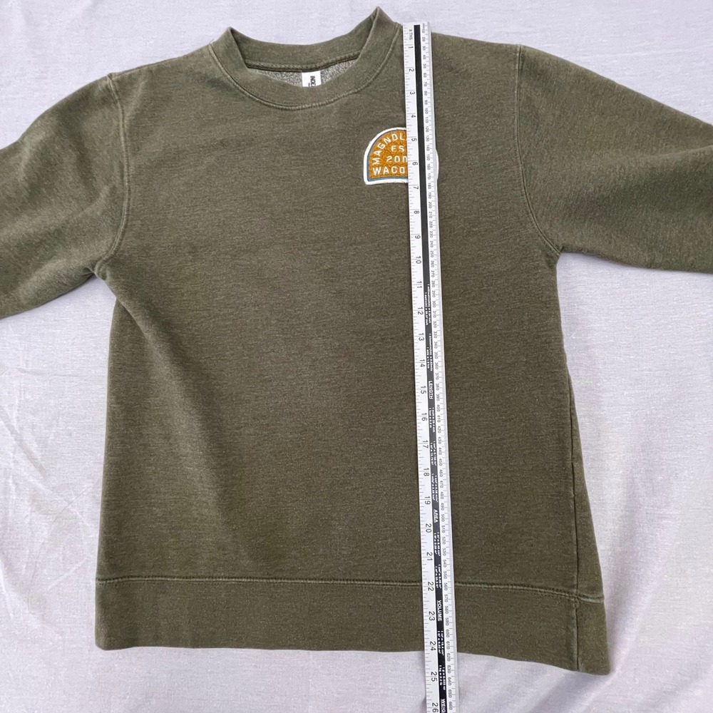Magnolia Market Sweatshirt Olive Green Crewneck Patch Logo Waco Tx Xs View 6